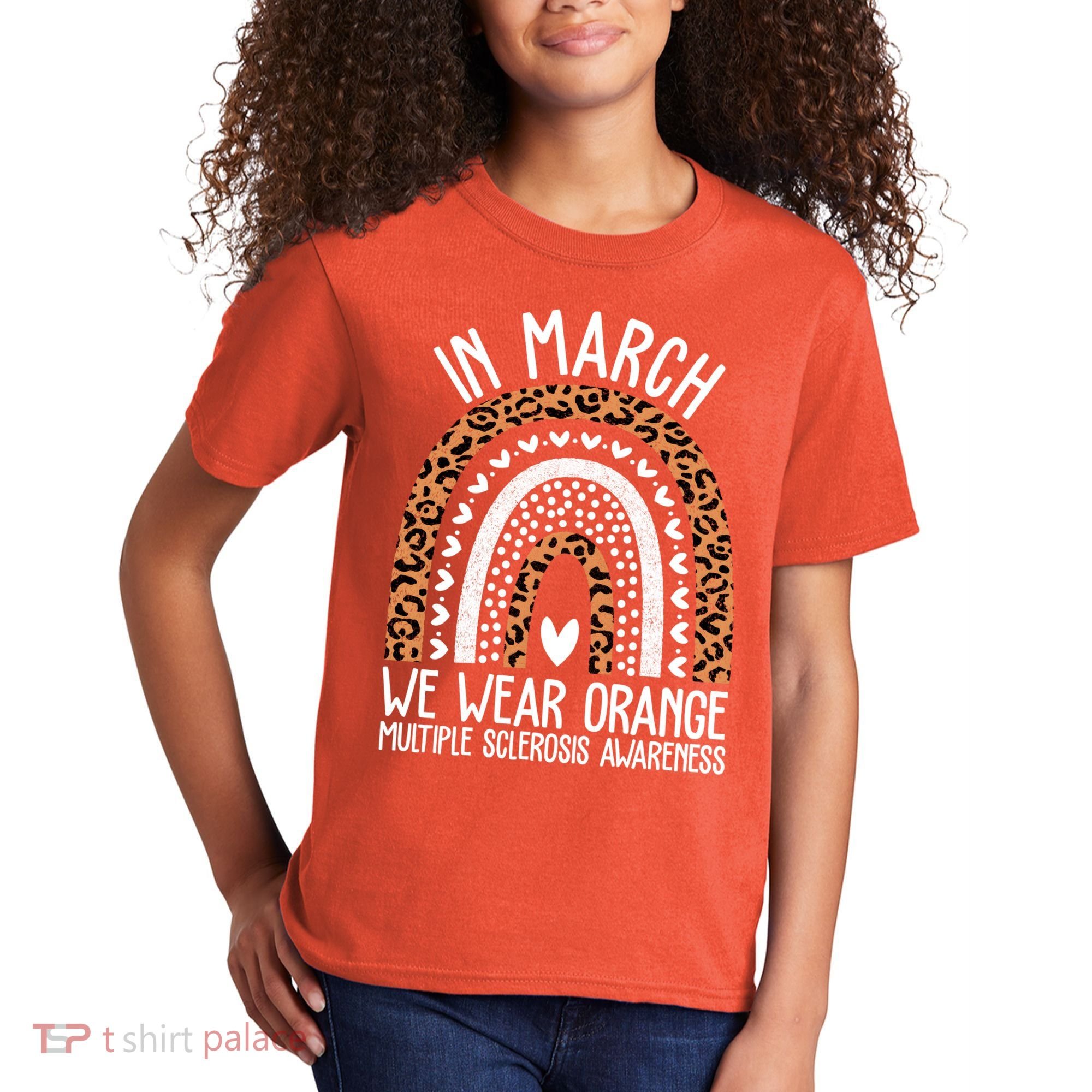 In March We Wear Orange Multiple Sclerosis Awareness Rainbow Kids T-Shirt
