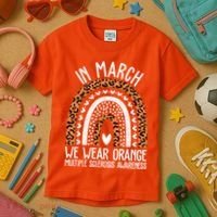 In March We Wear Orange Multiple Sclerosis Awareness Rainbow Kids T-Shirt thumb 3