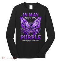 In May We Wear Purple Fibromyalgia Awareness Butterfly  Long Sleeve Shirt thumb 0