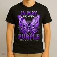 In May We Wear Purple Fibromyalgia Awareness Butterfly  T-Shirt thumb 3
