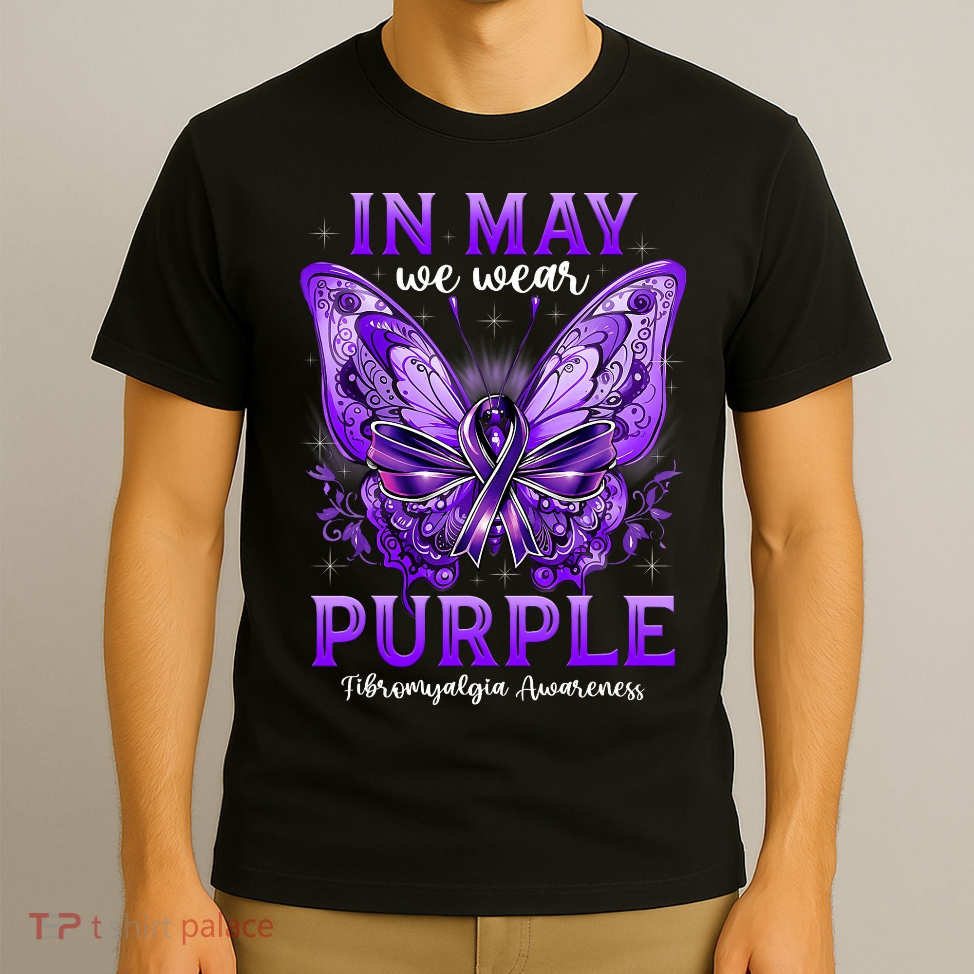 In May We Wear Purple Fibromyalgia Awareness Butterfly  T-Shirt