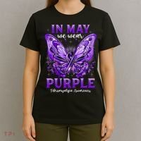 In May We Wear Purple Fibromyalgia Awareness Butterfly  T-Shirt thumb 4
