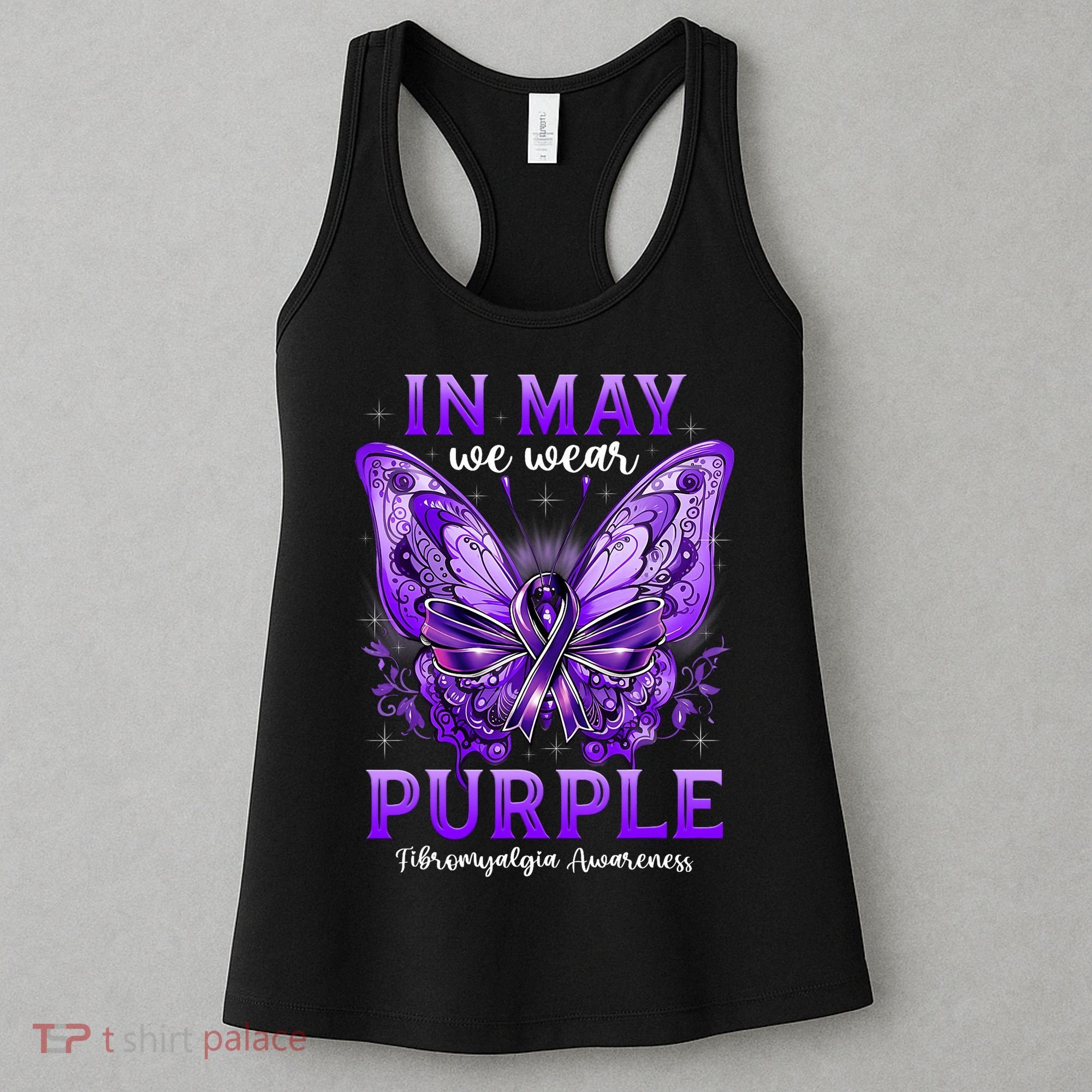 In May We Wear Purple Fibromyalgia Awareness Butterfly  Women's Tank Top