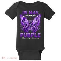 In May We Wear Purple Fibromyalgia Awareness Butterfly  Baby Bodysuit thumb 0