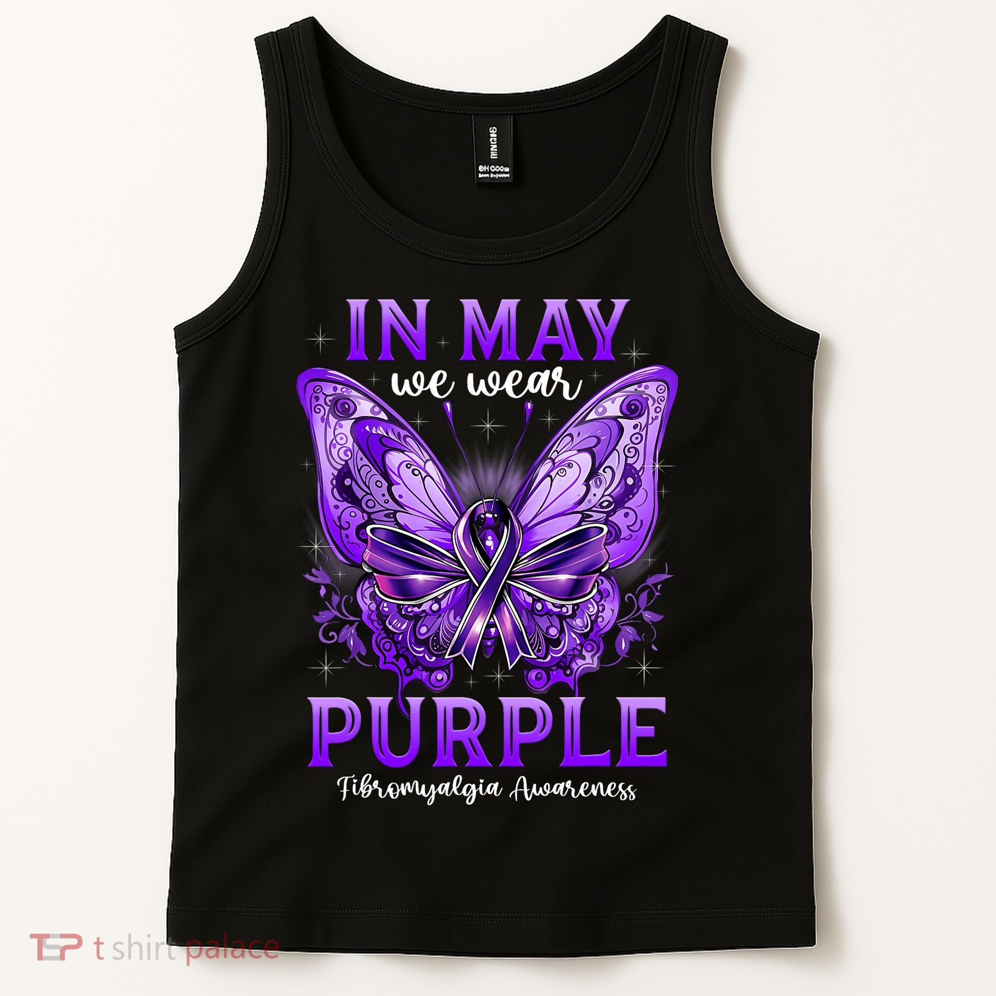 In May We Wear Purple Fibromyalgia Awareness Butterfly  Tank Top