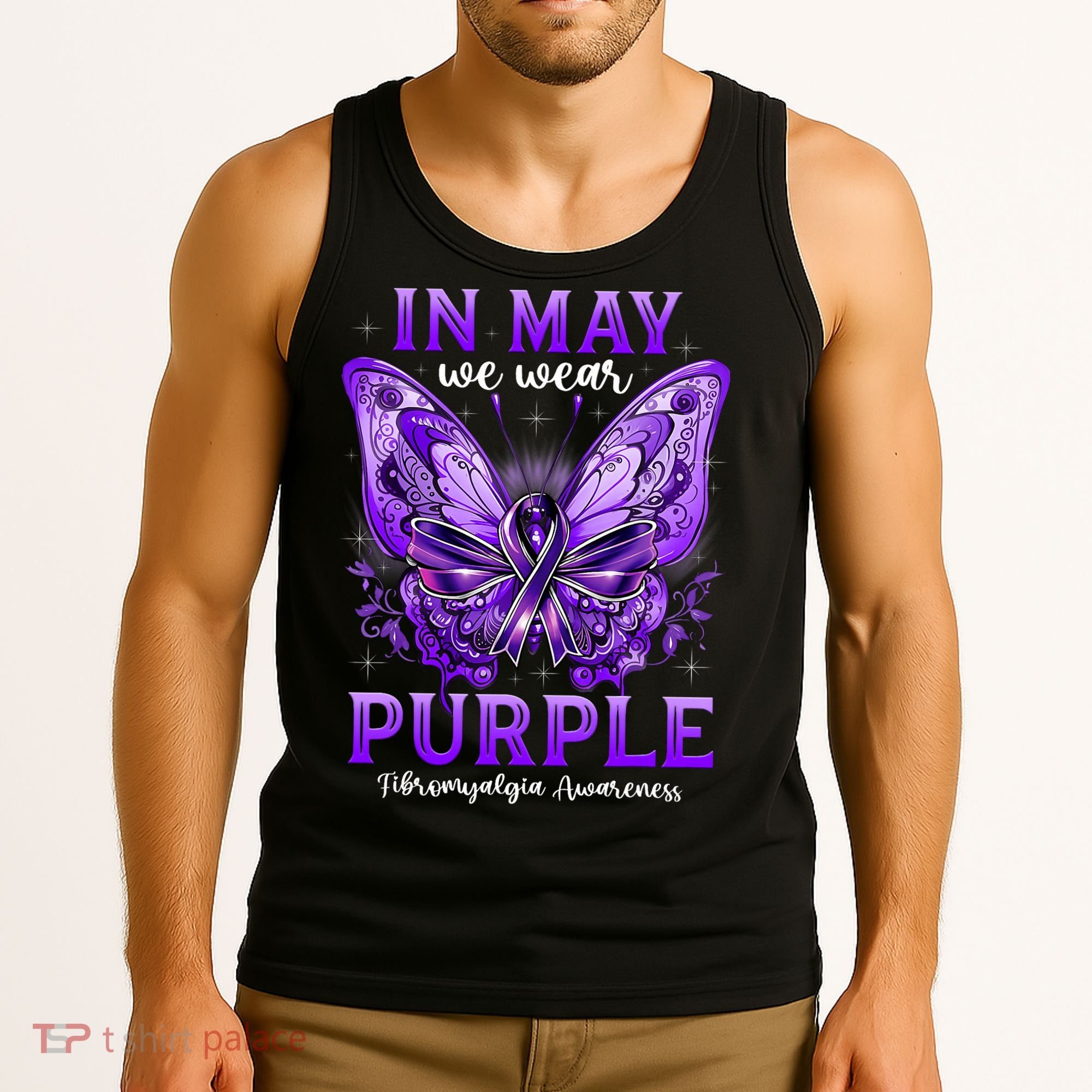 In May We Wear Purple Fibromyalgia Awareness Butterfly  Tank Top