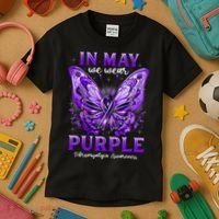 In May We Wear Purple Fibromyalgia Awareness Butterfly  Kids T-Shirt thumb 3