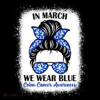In March We Wear Blue For Colon Cancer Awareness Messy Bun Gift Coffee Mug thumb 5