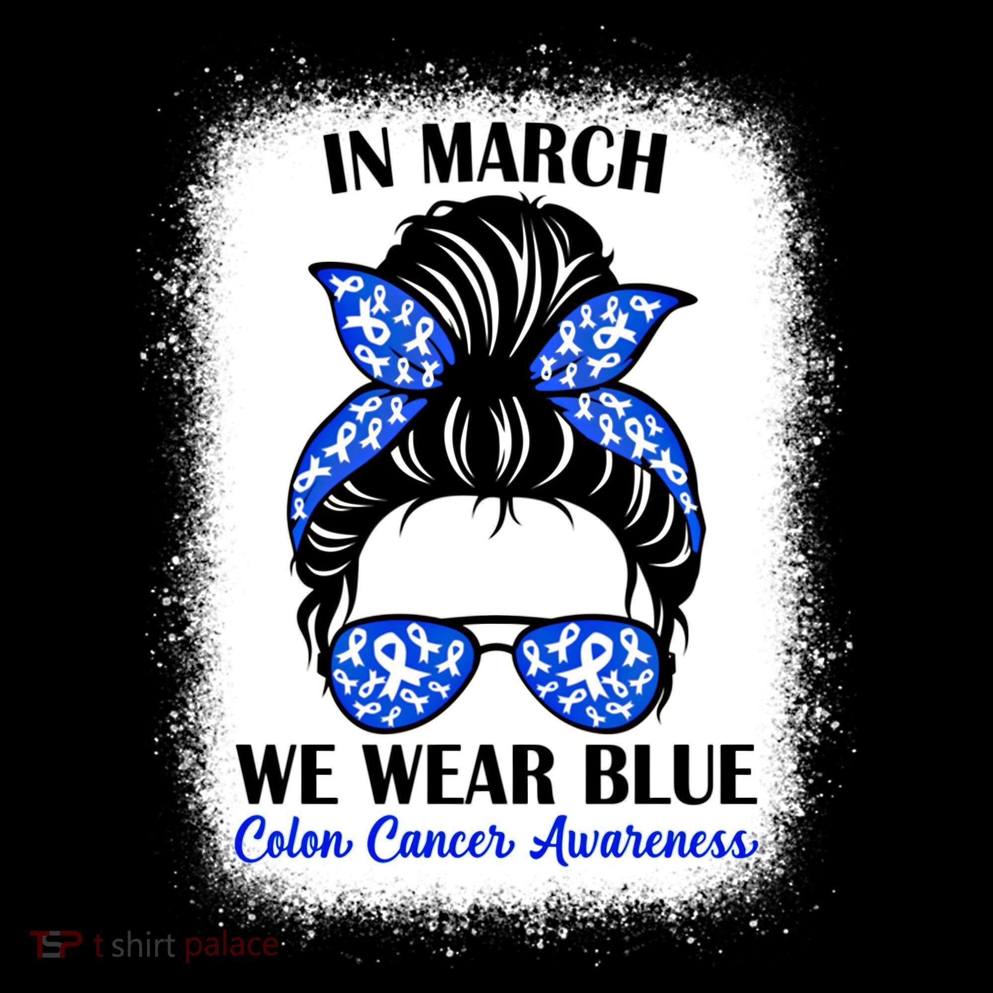 In March We Wear Blue For Colon Cancer Awareness Messy Bun Gift Coffee Mug