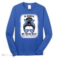 In March We Wear Blue For Colon Cancer Awareness Messy Bun Gift Long Sleeve Shirt thumb 0
