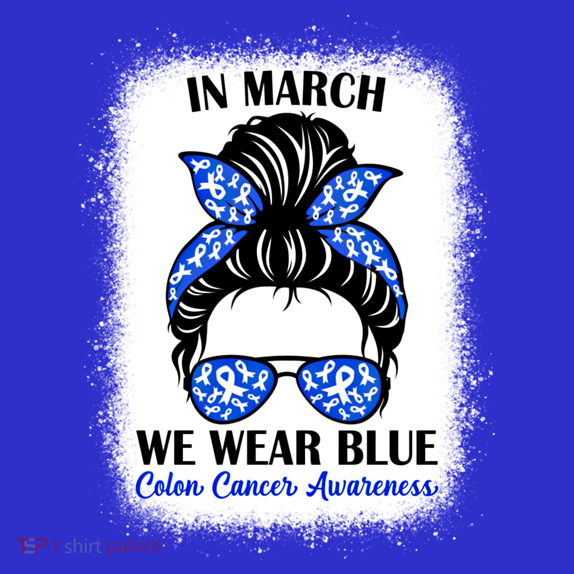 In March We Wear Blue For Colon Cancer Awareness Messy Bun Gift Coaster