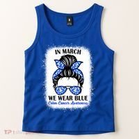 In March We Wear Blue For Colon Cancer Awareness Messy Bun Gift Tank Top thumb 2