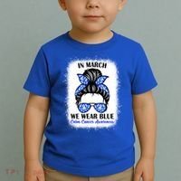 In March We Wear Blue For Colon Cancer Awareness Messy Bun Gift Toddler T-Shirt thumb 2