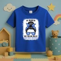 In March We Wear Blue For Colon Cancer Awareness Messy Bun Gift Toddler T-Shirt thumb 3