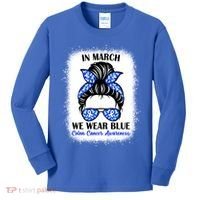 In March We Wear Blue For Colon Cancer Awareness Messy Bun Gift Kids Long Sleeve Shirt thumb 0
