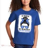In March We Wear Blue For Colon Cancer Awareness Messy Bun Gift Kids T-Shirt thumb 2
