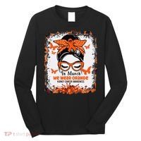 In March We Wear Orange Kidney Cancer Awareness Messy Bun Long Sleeve Shirt thumb 0