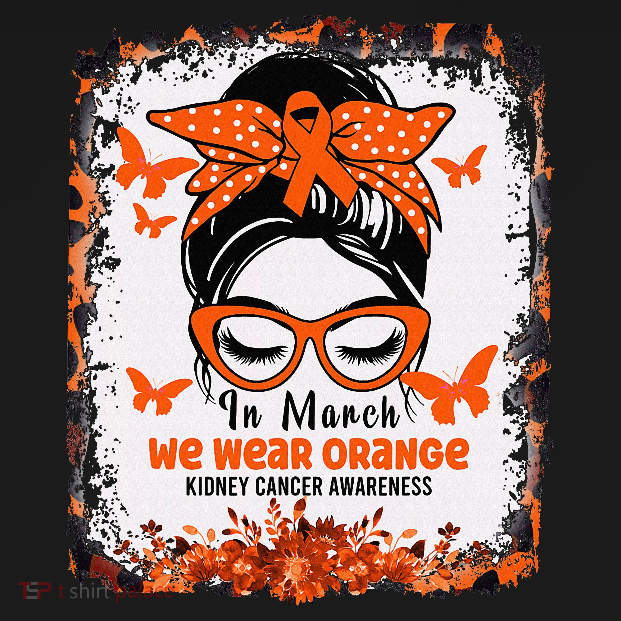 In March We Wear Orange Kidney Cancer Awareness Messy Bun Women's Hoodie