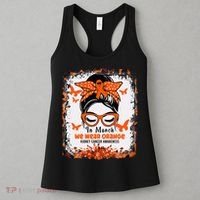 In March We Wear Orange Kidney Cancer Awareness Messy Bun Women's Tank Top thumb 3