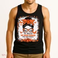 In March We Wear Orange Kidney Cancer Awareness Messy Bun Tank Top thumb 3