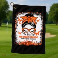 In March We Wear Orange Kidney Cancer Awareness Messy Bun Golf Towel thumb 1