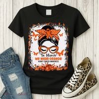 In March We Wear Orange Kidney Cancer Awareness Messy Bun Women's T-Shirt thumb 3