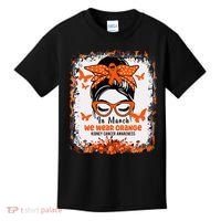 In March We Wear Orange Kidney Cancer Awareness Messy Bun Kids T-Shirt thumb 0
