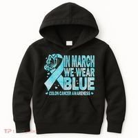In March We Wear Blue Colon Cancer Awareness Month Kids Hoodie thumb 0
