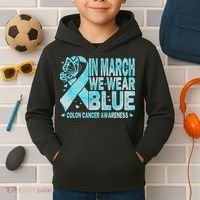 In March We Wear Blue Colon Cancer Awareness Month Kids Hoodie thumb 2