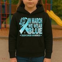 In March We Wear Blue Colon Cancer Awareness Month Kids Hoodie thumb 3