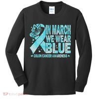 In March We Wear Blue Colon Cancer Awareness Month Kids Long Sleeve Shirt thumb 0