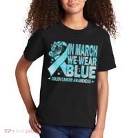 In March We Wear Blue Colon Cancer Awareness Month Kids T-Shirt thumb 2