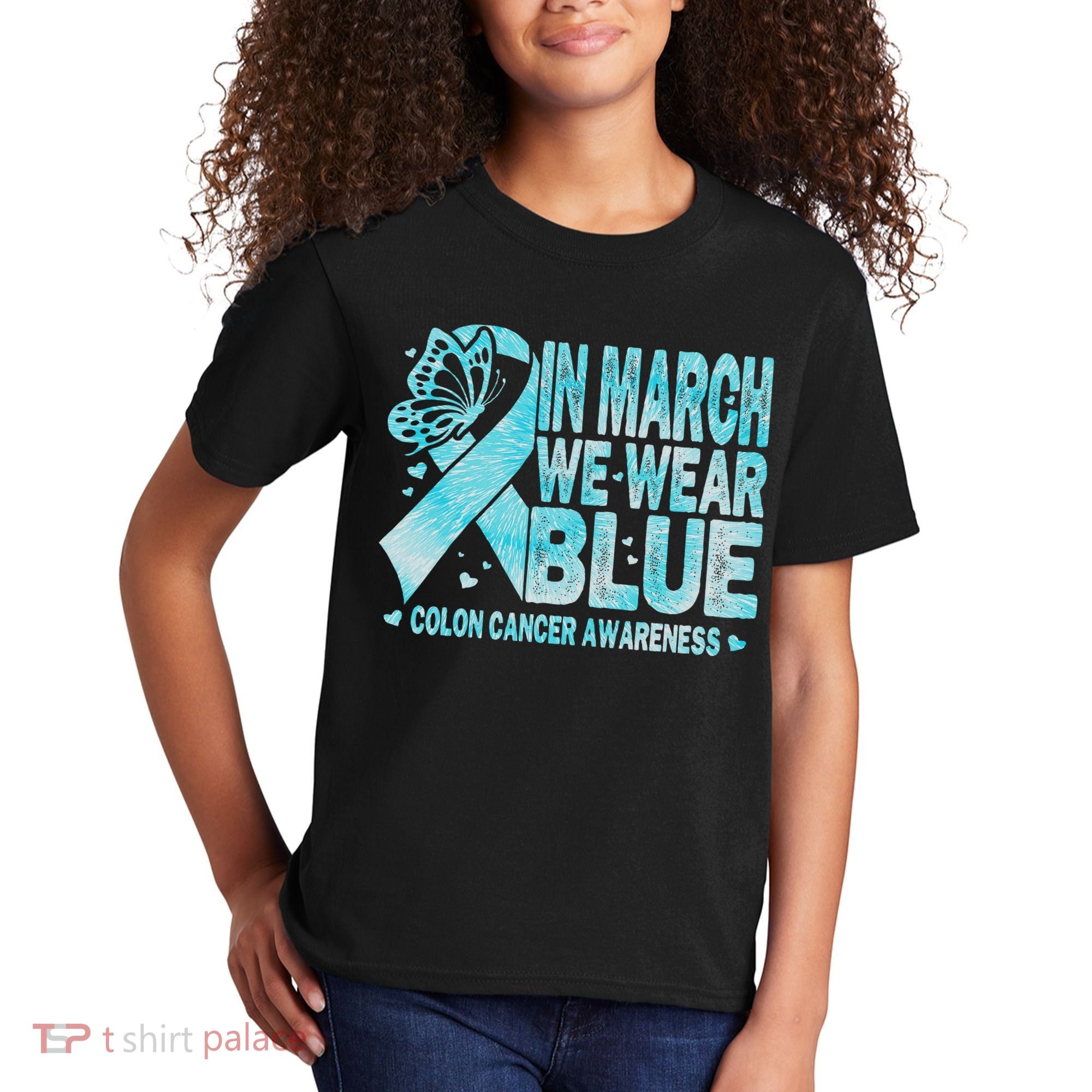 In March We Wear Blue Colon Cancer Awareness Month Kids T-Shirt