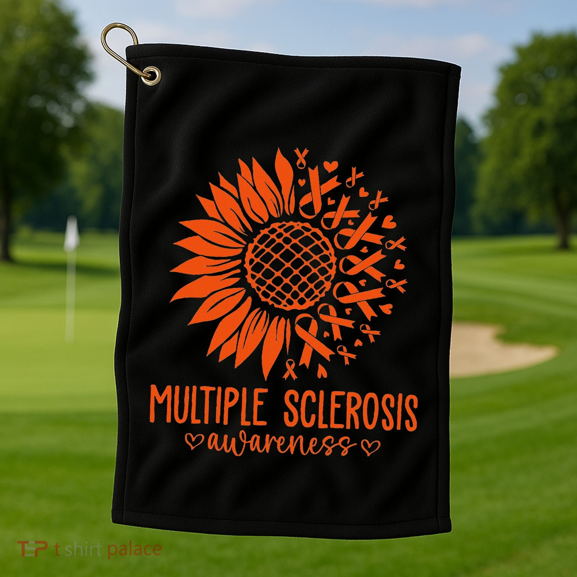 In March We Wear Orange Ribbon Ms Warrior Multiple Sclerosis Golf Towel