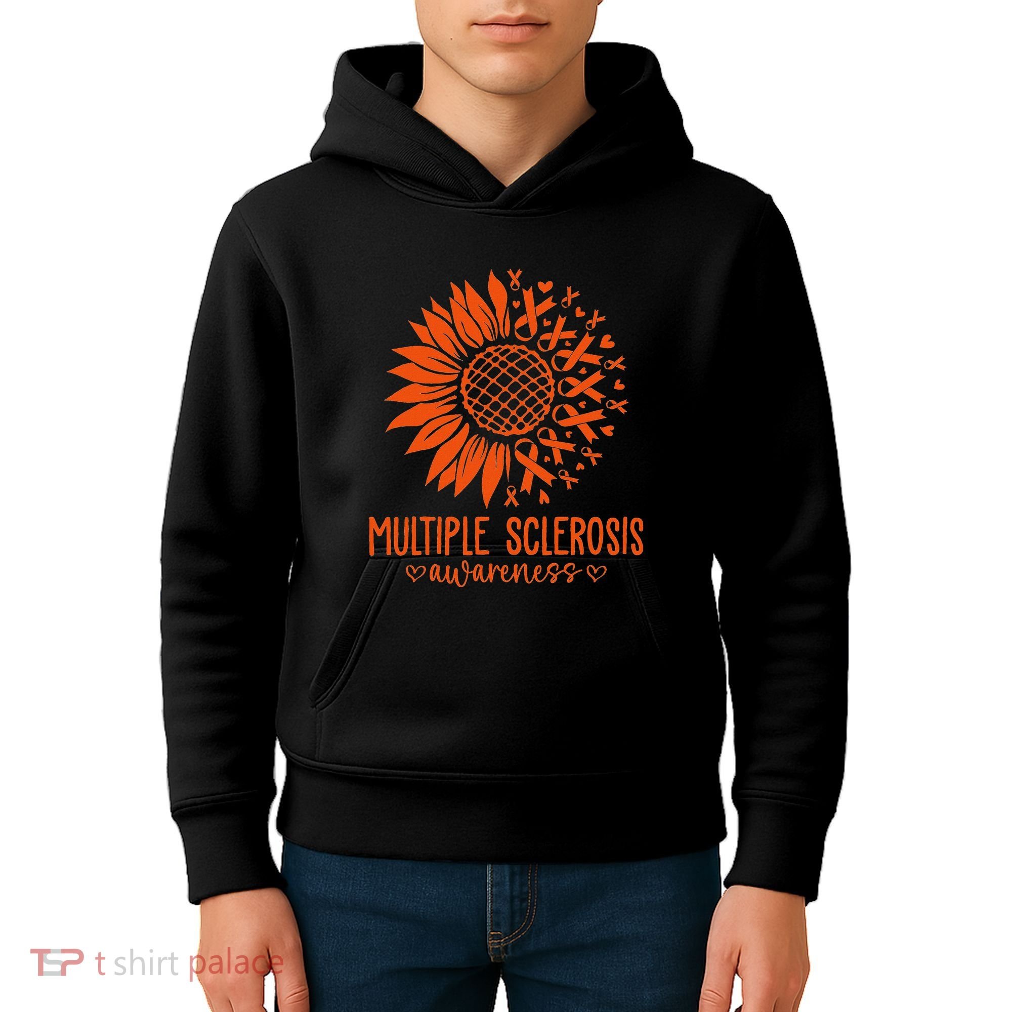 In March We Wear Orange Ribbon Ms Warrior Multiple Sclerosis Kids Hoodie