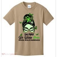 In May We Where Green Mental Health Awareness Kids T-Shirt thumb 0