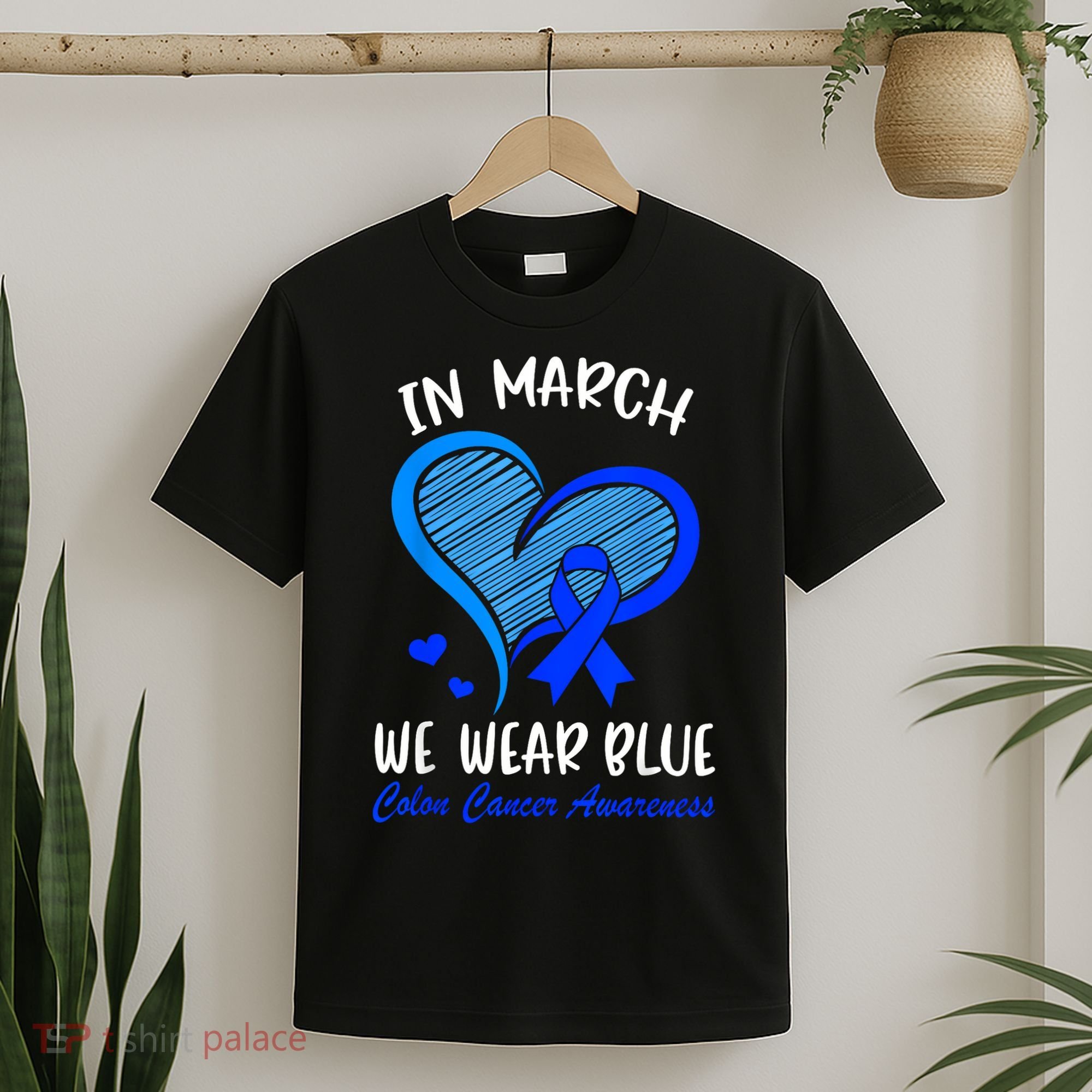In March We Wear Blue Colon Cancer Awareness Month Heart T-Shirt