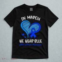 In March We Wear Blue Colon Cancer Awareness Month Heart T-Shirt thumb 5