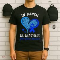 In March We Wear Blue Colon Cancer Awareness Month Heart T-Shirt thumb 6