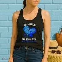 In March We Wear Blue Colon Cancer Awareness Month Heart Women's Tank Top thumb 2