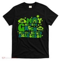 In May We Wear Green Retro Mental Health Awareness Month T-Shirt thumb 0
