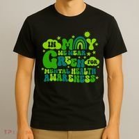 In May We Wear Green Retro Mental Health Awareness Month T-Shirt thumb 3