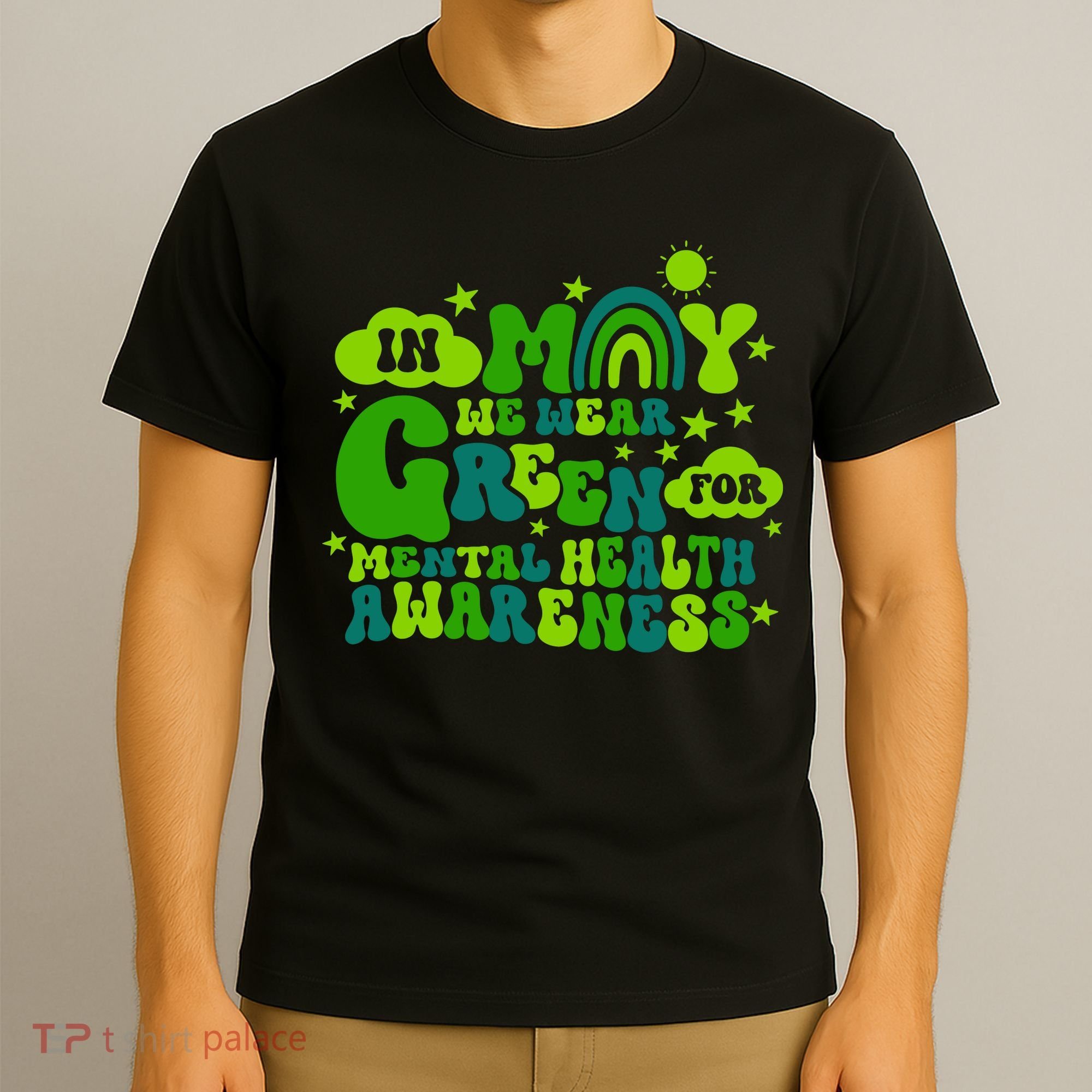 In May We Wear Green Retro Mental Health Awareness Month T-Shirt