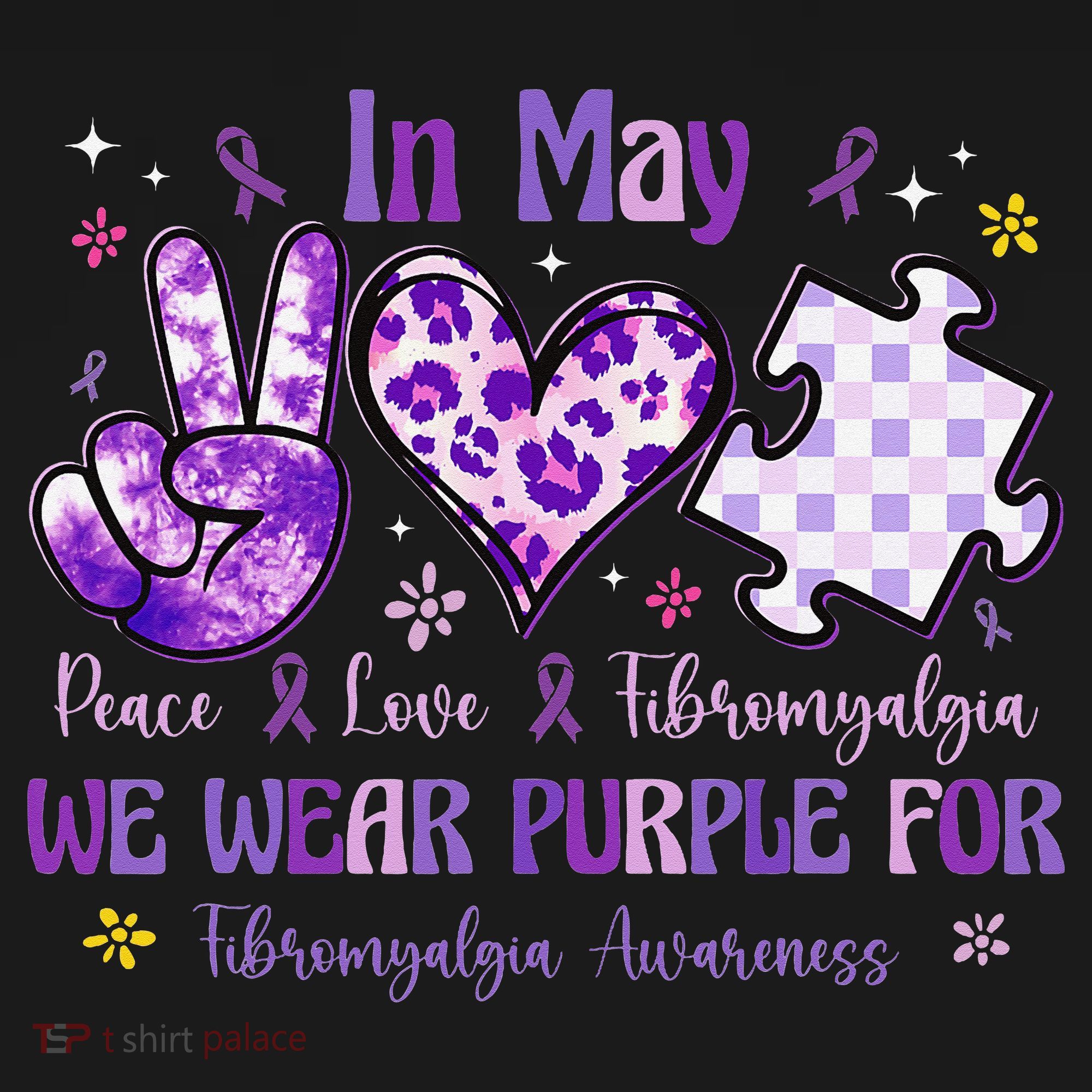 In May We Wear Purple For Fibromyalgia Awareness Peace Love Women's Hoodie