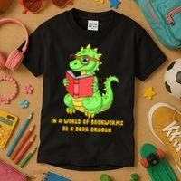 In A World Of Bookworms Be A Book Dragon Kids T-Shirt thumb 3