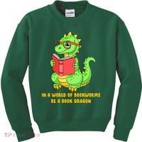 In A World Of Bookworms Be A Book Dragon Kids Sweatshirt thumb 0