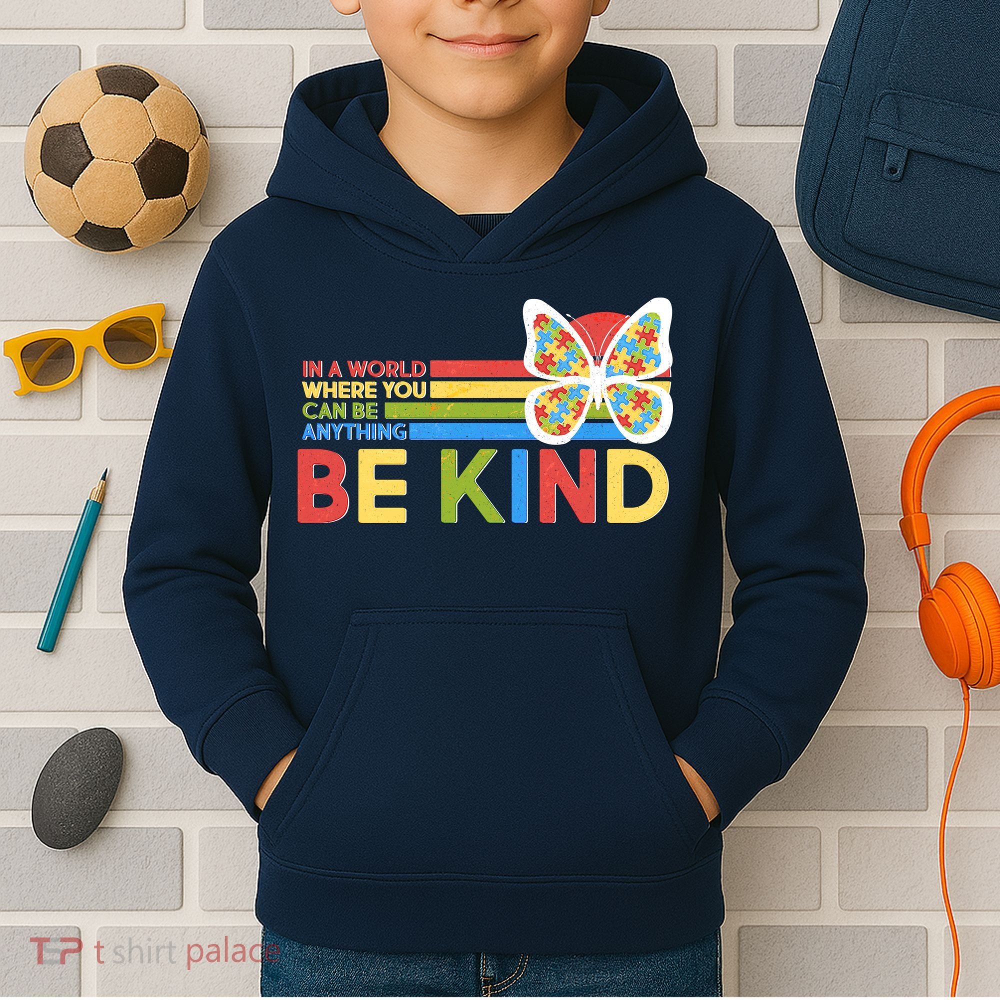 In A World Where You Can Be Anything Be Kind Autism Awareness Kids Hoodie