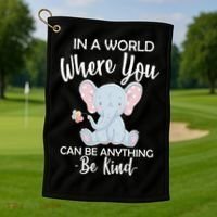 In a World Where You Can Be Anything Be Kind Elephant Golf Towel thumb 1