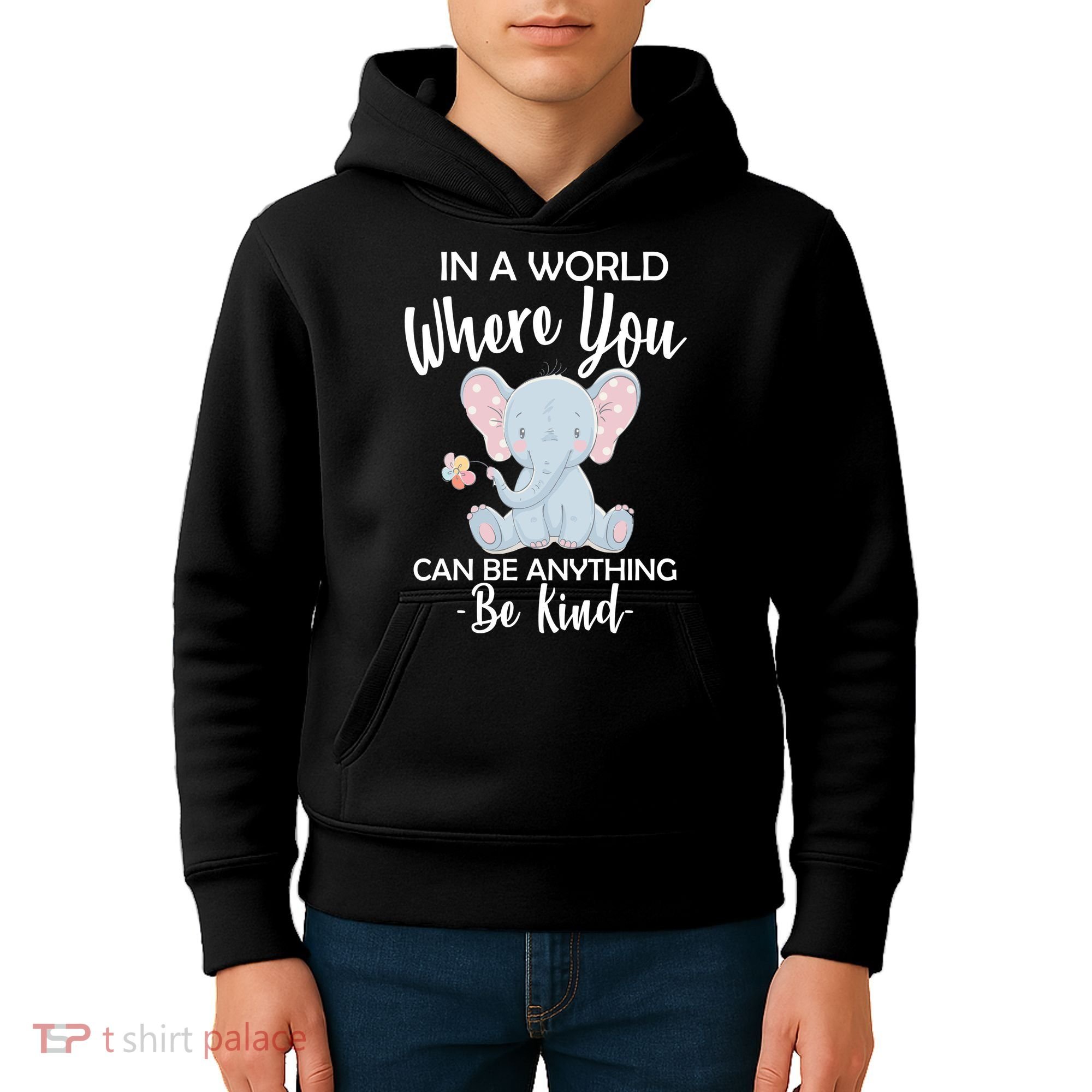 In a World Where You Can Be Anything Be Kind Elephant Kids Hoodie