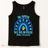 In April We Wear Blue Autism Awareness Tank Top thumb 2